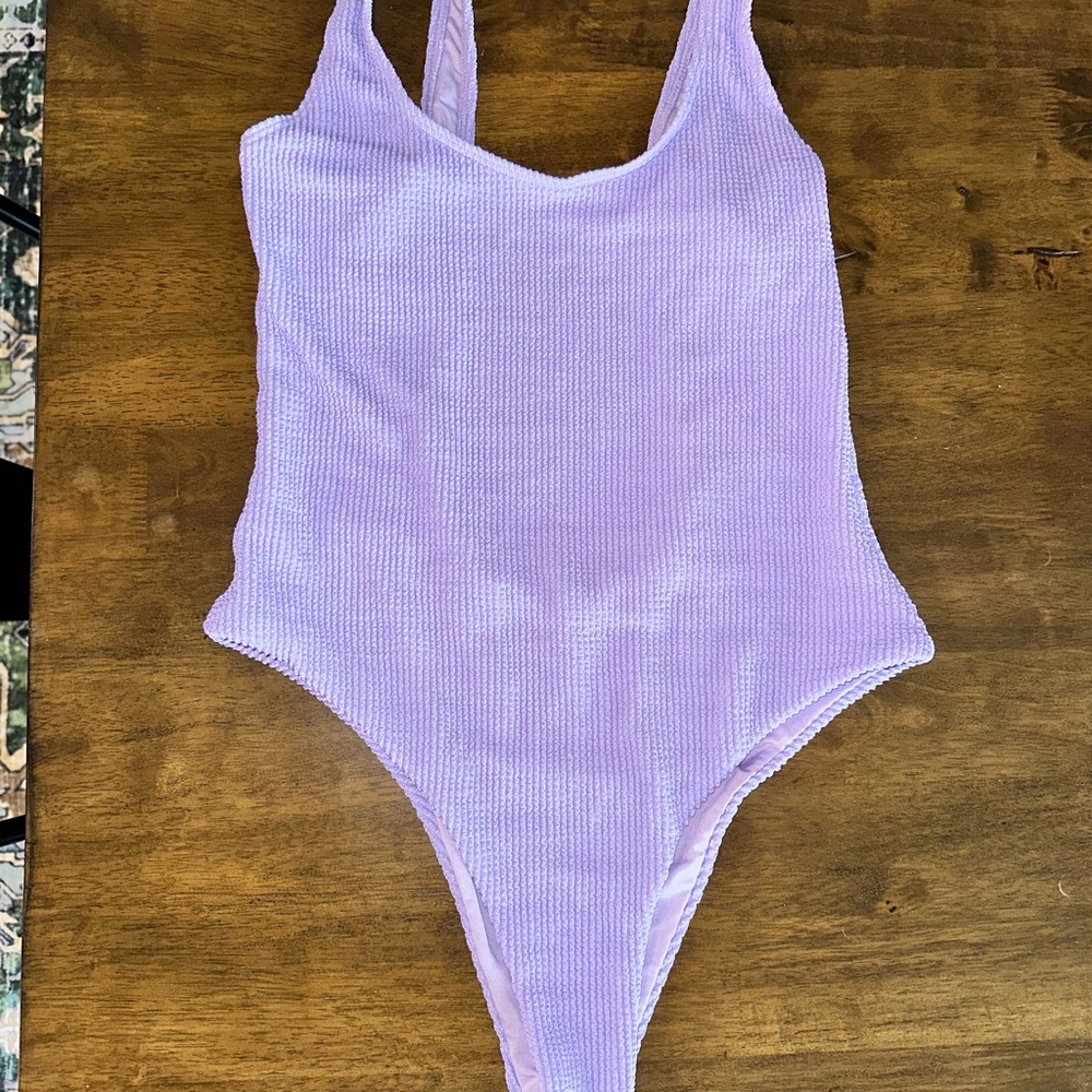 Kendall & Kylie Lavender Ribbed One-Piece Swimsuit